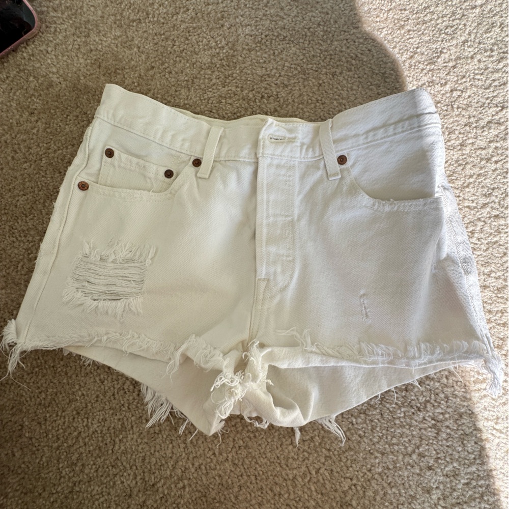 Levi high waisted white Jean shorts